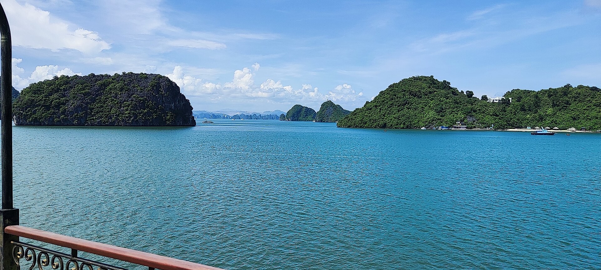 Limestone islands in Ha Long Bay at sunrise